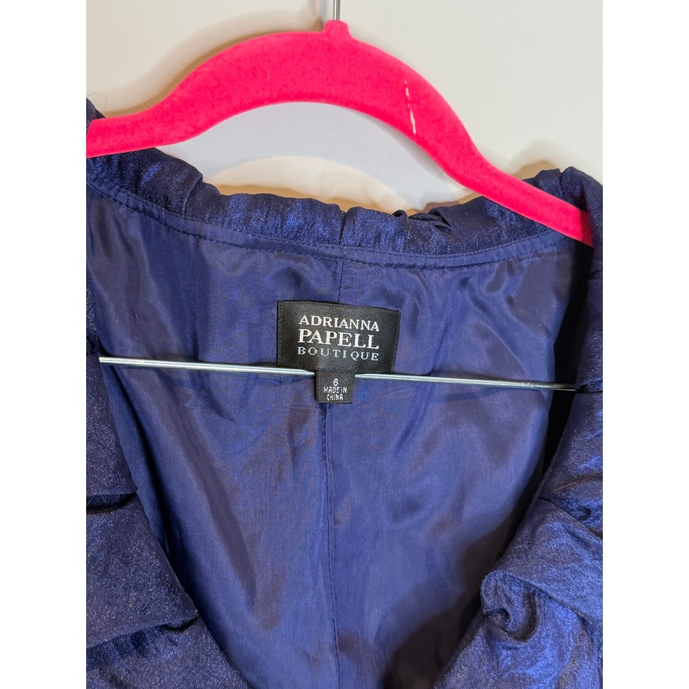 Adrianna Papell Boutique Navy Blue Metallic Ruffle Collar Cocktail Dress 6 - Picture 4 of 9